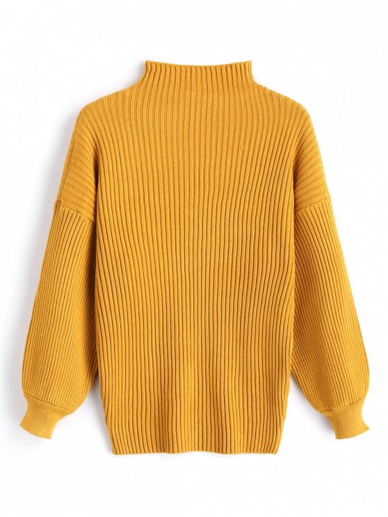 35% OFF] 2019 Pullover Lantern Sleeve High Neck Sweater In MUSTARD