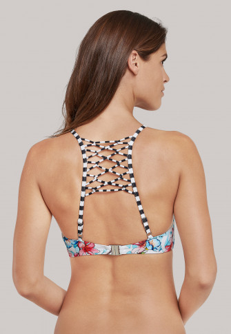 Bikini Neckholder-Top Blumenprint Macramé-Rücken mehrfarbig - Mix