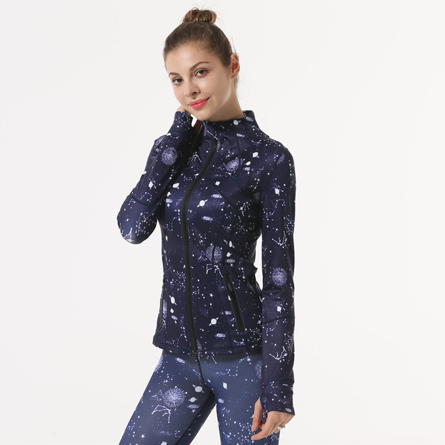 New Starry sky Printed Yoga Sport Jacket Women Anti sweat Nylon