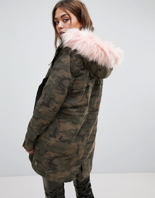 Perfect Only Camo Parka With Faux Fur Lining C32c6 For Women Discount