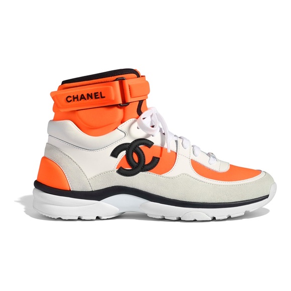 CHANEL Shoes | White Orange Cc Logo High Top Sneaker | Poshmark