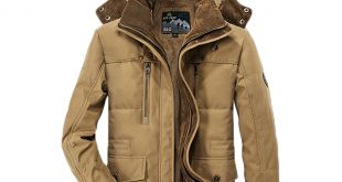 AFSJEEP Mens Thick Fleece Winter Coat Hooded Solid Color Jacket Plus