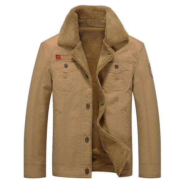 mens thick fleece turn-down jacket fashion warm winter coat at Banggood