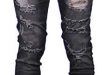Men's Slim Fit Tapered Leg Distressed Ripped Zipper Jeans Denim