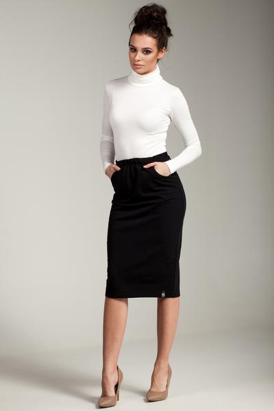 Black Pencil Skirt With Elasticized Waist And Side Pockets u2013 So Chic