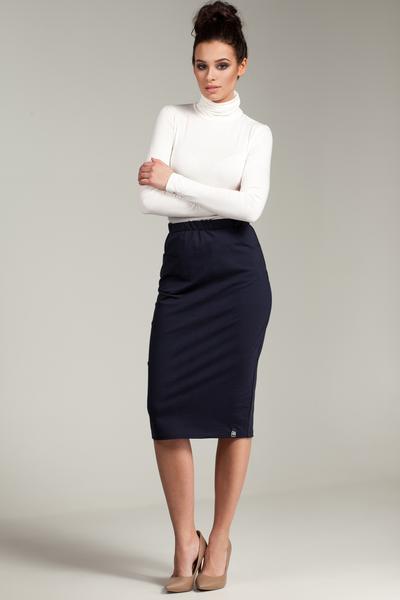 Navy Blue Pencil Skirt With Elasticized Waist And Side Pockets u2013 So