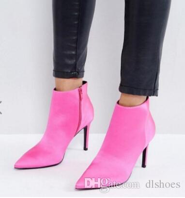 2018 Spring Fashion Women Hot Pink Boots Thin Heel Boots Women Ankle