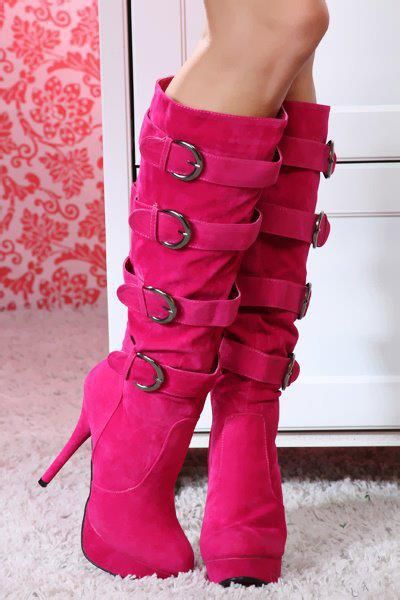 Fancy Platform Stiletto Heel Knee High Boots in 2019 | Shoes | Pink