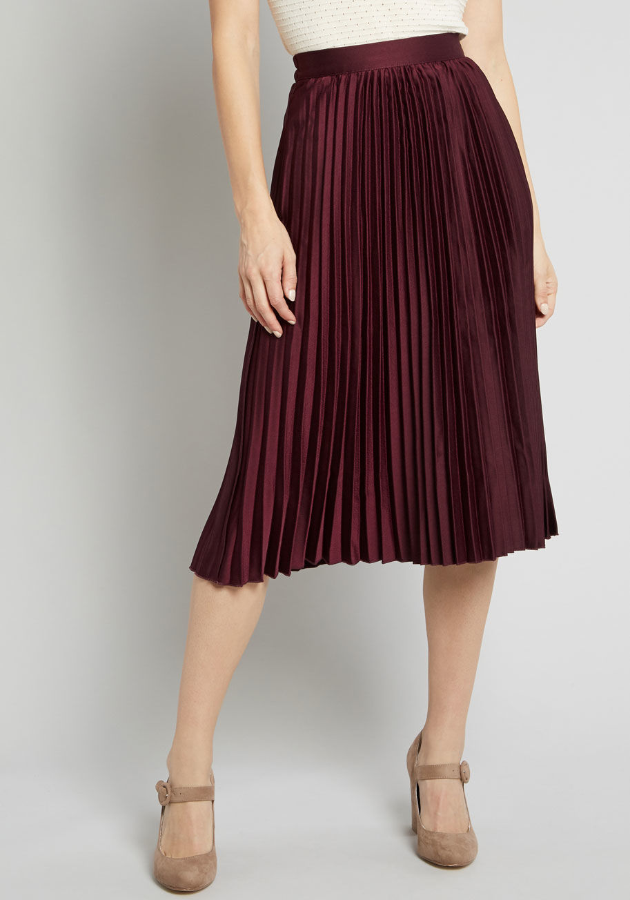 ModCloth Polished Pleated Midi Skirt in Burgundy Burgundy | ModCloth