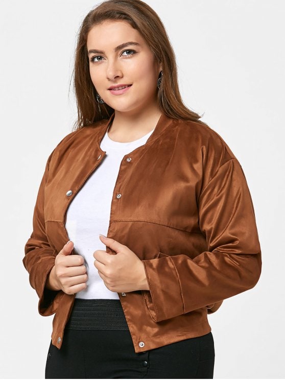 35% OFF] 2019 Plus Size Button Up Faux Suede Jacket In CAMEL 3XL | ZAFUL