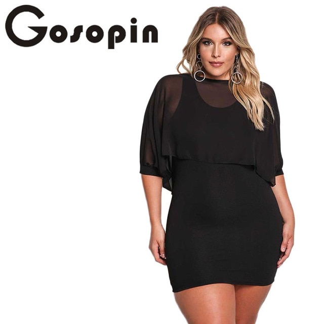 Gosopin Plus Size Party Bodycon Dresses Black XXL For Women Solid