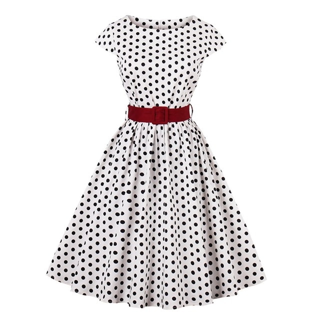 Retro 1950s 60s Dresses Vintage Swing Polka Dots Dress with Waist