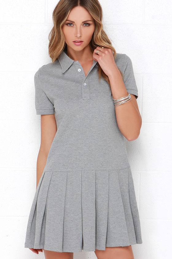 Cute Grey Dress - Pleated Dress - Polo Dress - $79.00