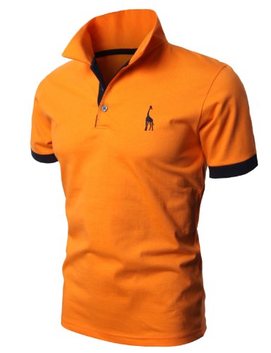 H2H Mens Casual Slim Fit Solid Giraffe Polo Shirts with Giraffe