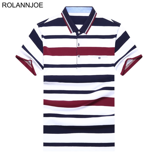 Chest pocket Tricolor Striped Polo Shirts Men Clothes 2018 Short