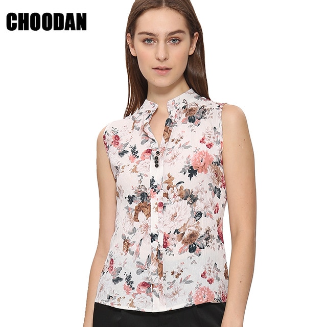 Sleeveless Blouse Shirt Women Floral Flower Printed Tops New Fashion