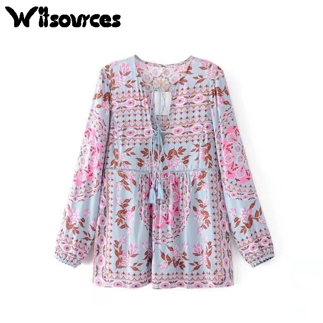 Witsources Women Printed Blouses Shirts 2018 New Spring Summer