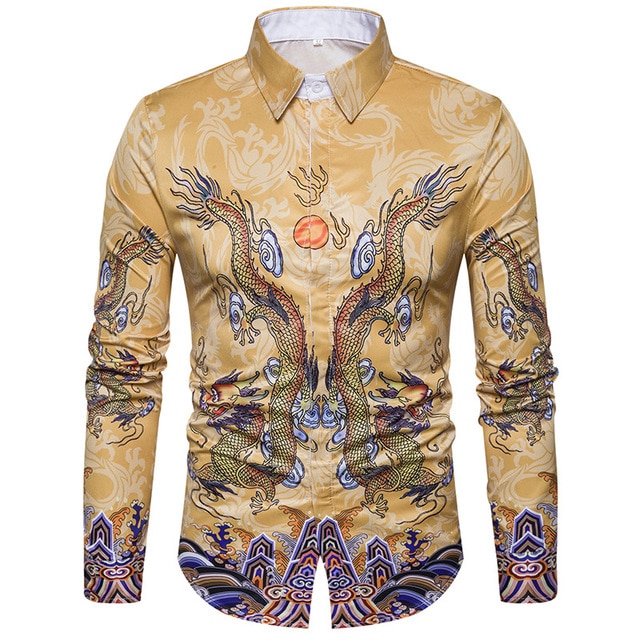 3D Dragon Printed Shirt Men 2017 Luxury Brand New Men Shirt Casual