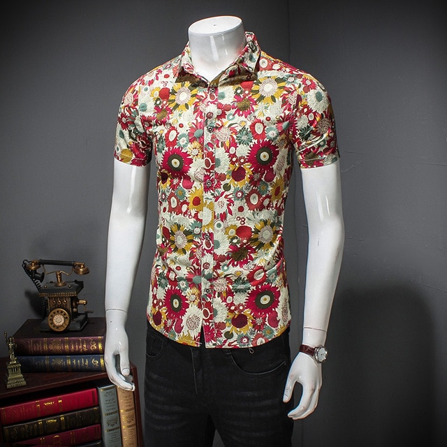 MIXCUBIC 2018 summer College Style unique red Flower printed shirts