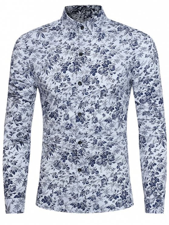 29% OFF] 2019 Long Sleeve Tiny Floral Printed Shirt In WHITE L | ZAFUL