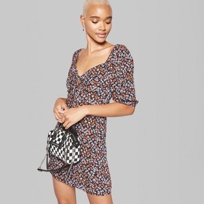 Women's Tie Front Puff Sleeve Dress - Wild Fable™ Navy : Target