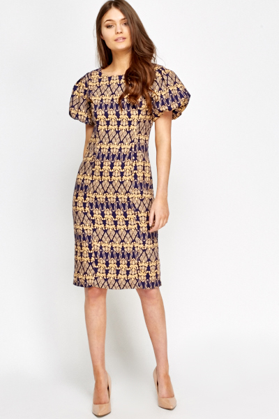 Puff Sleeves Aztec Print Dress - Just £5