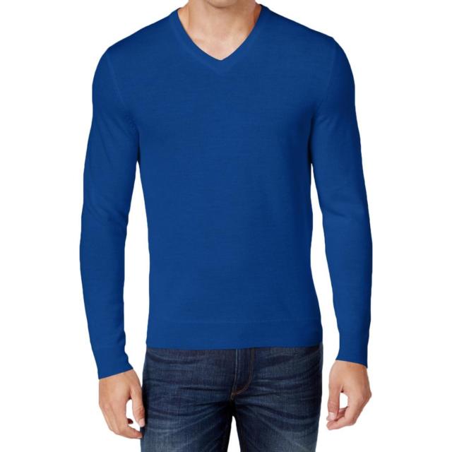 Club Room Mens Merino Wool Solid Pullover V-neck Sweater Large L