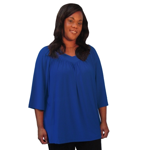 Woman's Plus Size blouse Cobalt 3/4 sleeve V-Neck Pullover Top by A