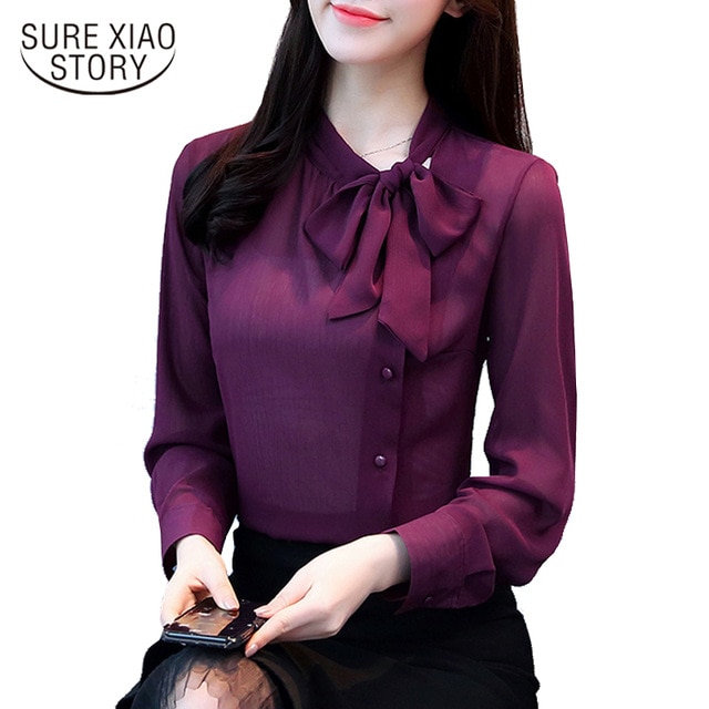 2018 new elegant fashion long sleeved office lady blouse women shirt