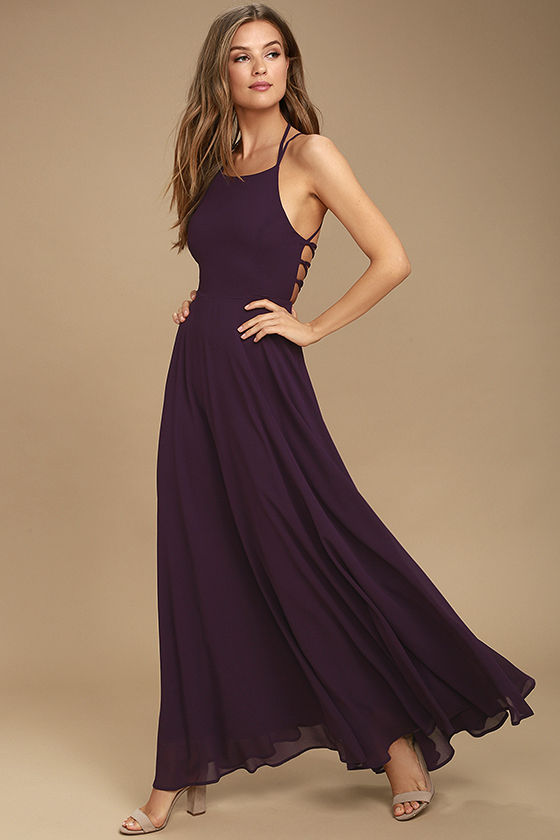 Purple Dress - Lace-Up Dress - Backless Dress - Maxi Dress