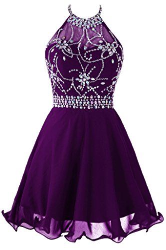 Purple Crystal And Rhinestone Beaded Short Chiffon Homecoming Dress