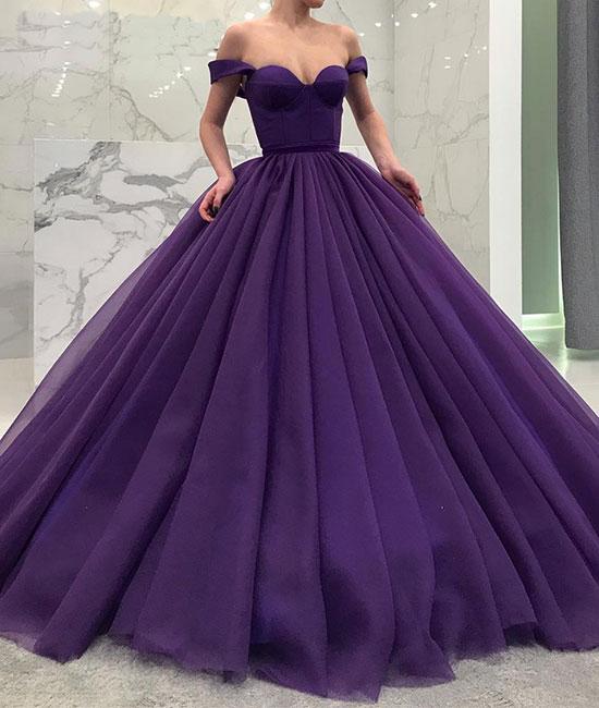 Princess Ball Gown Purple Off the Shoulder Long Prom/Evening Dresses