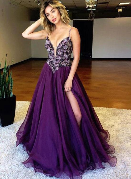 Purple v neck long prom dress, purple evening dress u2013 trendty
