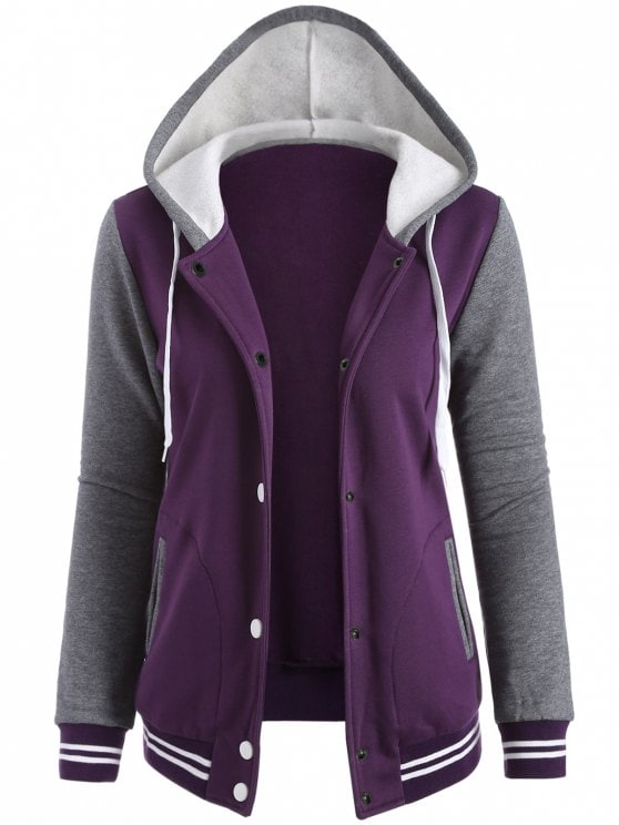 35% OFF] 2019 Varsity Baseball Fleece Hoodie Jacket In PURPLE M | ZAFUL