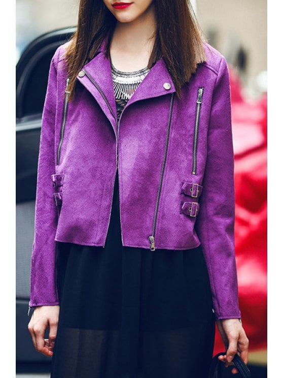 30% OFF] 2019 Zippered Purple Suede Jacket In PURPLE XL | ZAFUL