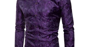 Purple Camouflage Shirt Men 2018 Brand New Smooth Silk Cotton Mens