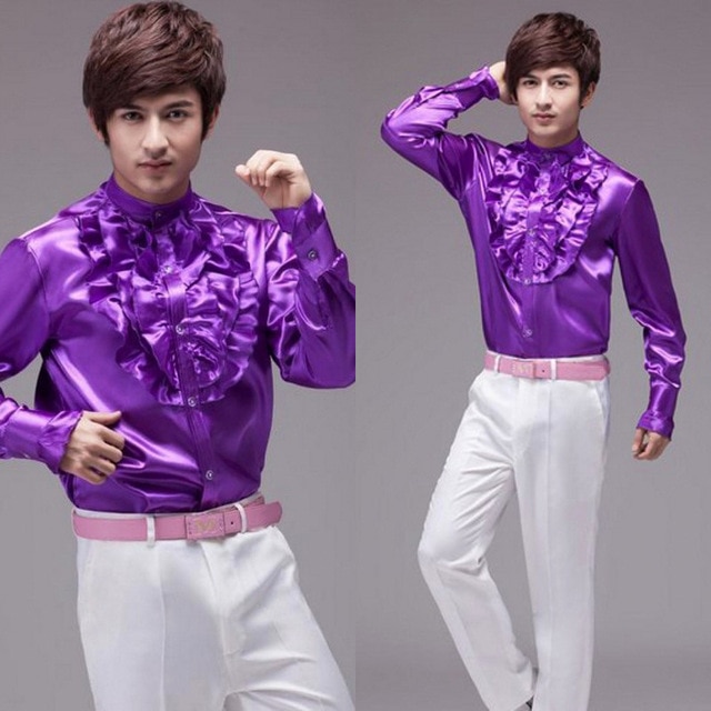Light purple long sleeved shirt with lace men shirt mens dress