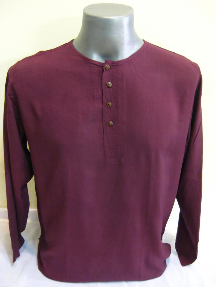 Mens Yoga Shirt No Collar with Coconut Buttons In Dark Purple | Sure