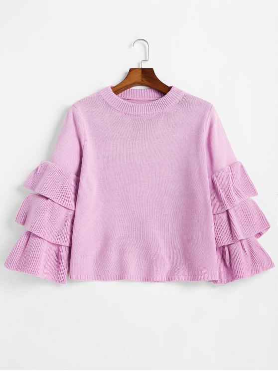 57% OFF] 2019 Flouncy Layered Sleeve Pullover Sweater In LIGHT