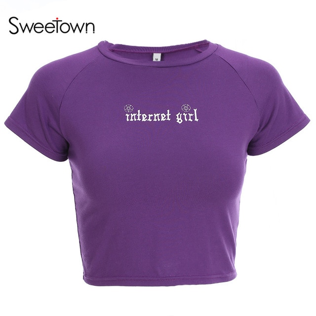 Sweetown Vogue Purple Crop Top Womens T Shirt Tops Short Sleeve Girl