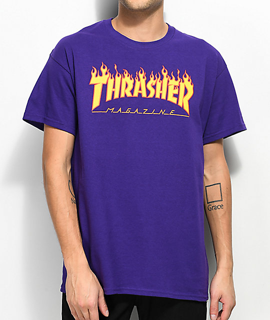 Thrasher Flame Logo Purple T-Shirt | Zumiez