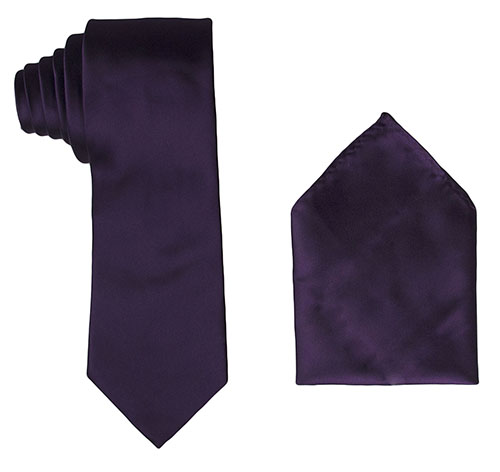 Solid Sateen Plum Purple Tie and Pocket Square