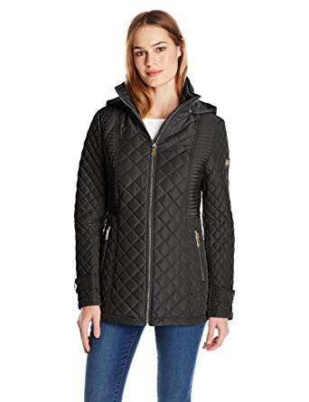 Calvin Klein Women's Quilted Jacket with Hood, Black, X-Small at