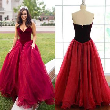 $163.99 Long Sexy Red Ball Gown V-Neck Sleeveless Zipper Prom