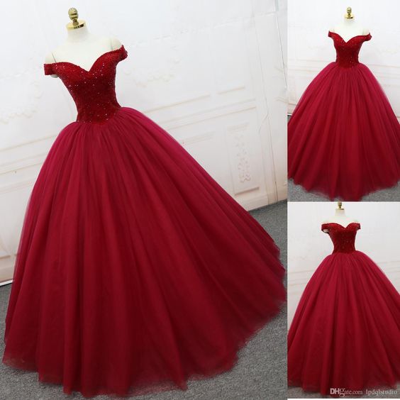 2018 new fashions Sparkling Prom Dresses Ball Gown Dark Red Evening