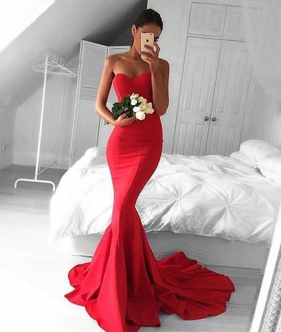 Glamorous Sweetheart Neck Mermaid Red Prom Dresses, Ball Gown, Red