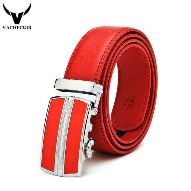 VACHECUIR New Fashion Automatic Buckle Red Belt Men's Belts For Men