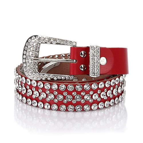 Women red leather rhinestone belt full of diamond fashion inlaid