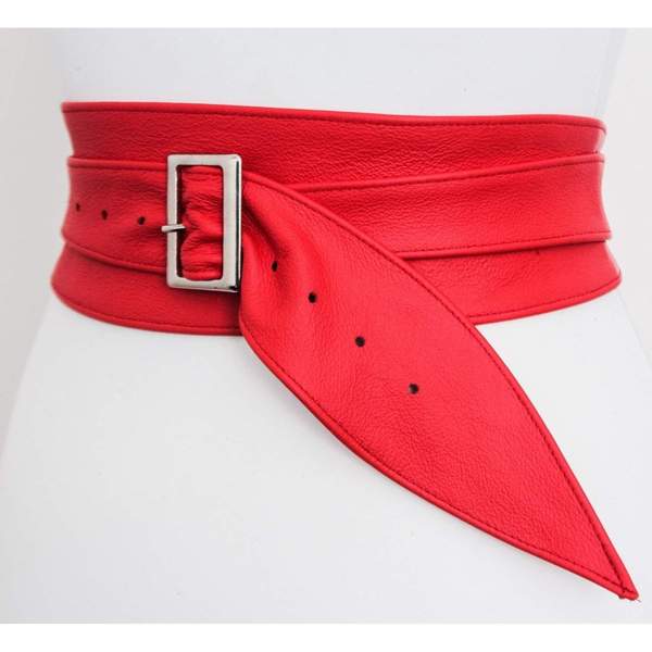 Red Leather Obi Silver Buckle Belt | ladies Red Belt | Corset Obi Belt