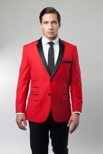 Men's Slim Fit Red Blazer with Black Notch Lapel by Tazio